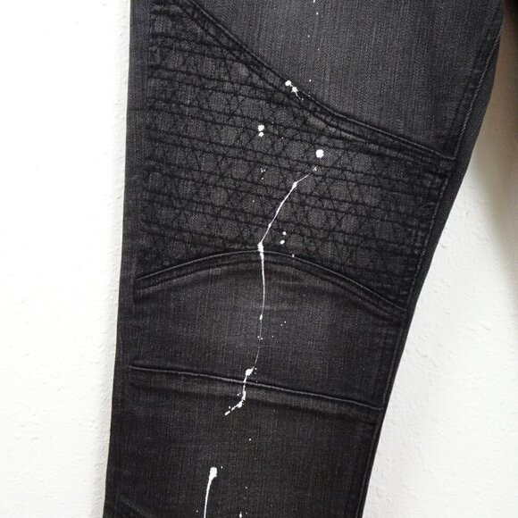Heroes Motors Moto Jeans Men's Size 34x32 Black Denim Super Slim Paint Splatters - Picture 5 of 14